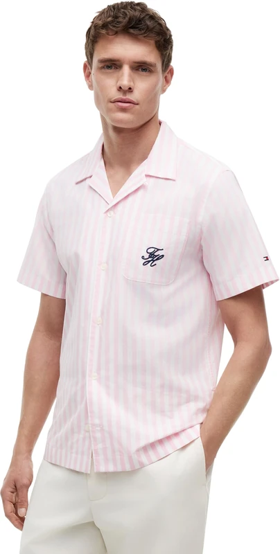 Tommy Hilfiger Men’s Shirt Papertouch Pop with Chest Pocket, Pink (Classic Pink/Stripe), XXL