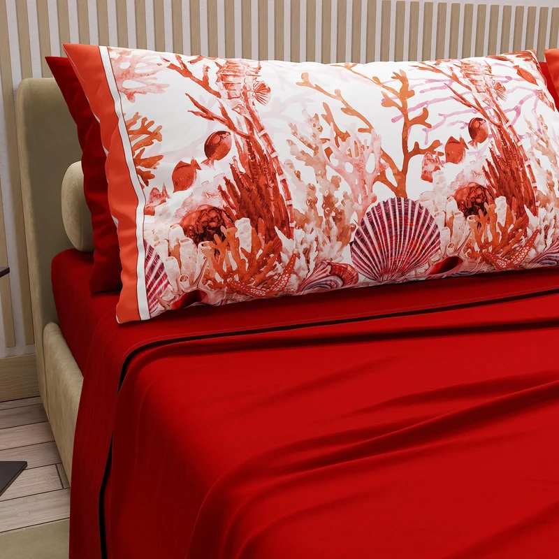 PETTI Artigiani Italiani - Cotton Sheets with Pillowcases in Digital Print, Double Maxi, Complete Top and Bottom Sheet with Corners, Red, 100% Made in Italy