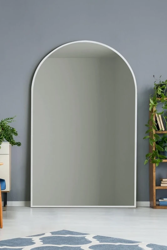 MirrorOutlet The Arcus - White Framed Modern Full Length Arched Leaner/Wall Mirror 75" X 47" 190 X 120cm Silver Mirror Glass with Black All weather Backing.
