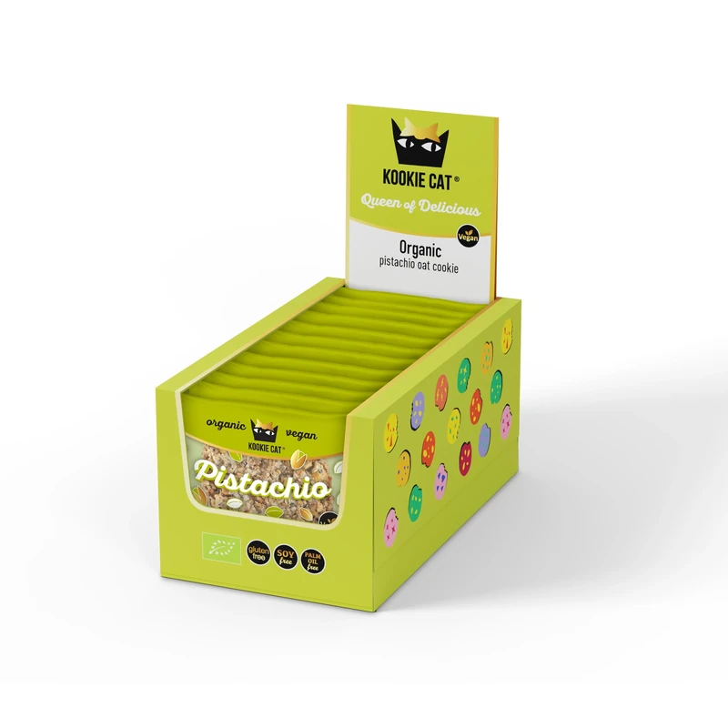 Kookie Cat Pistachio - Individually Wrapped Vegan Cookies, Gluten Free, Soy Free, Bio and Organic - 12 x 50g multipack - Image 1
