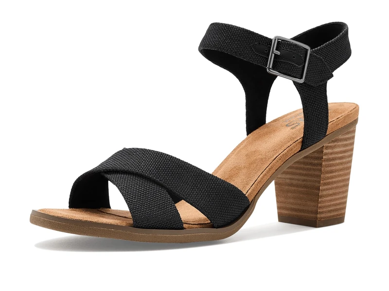 TOMS Women's Majorca Ankle Strap Heeled Sandal, Black Melange Woven, 3 UK