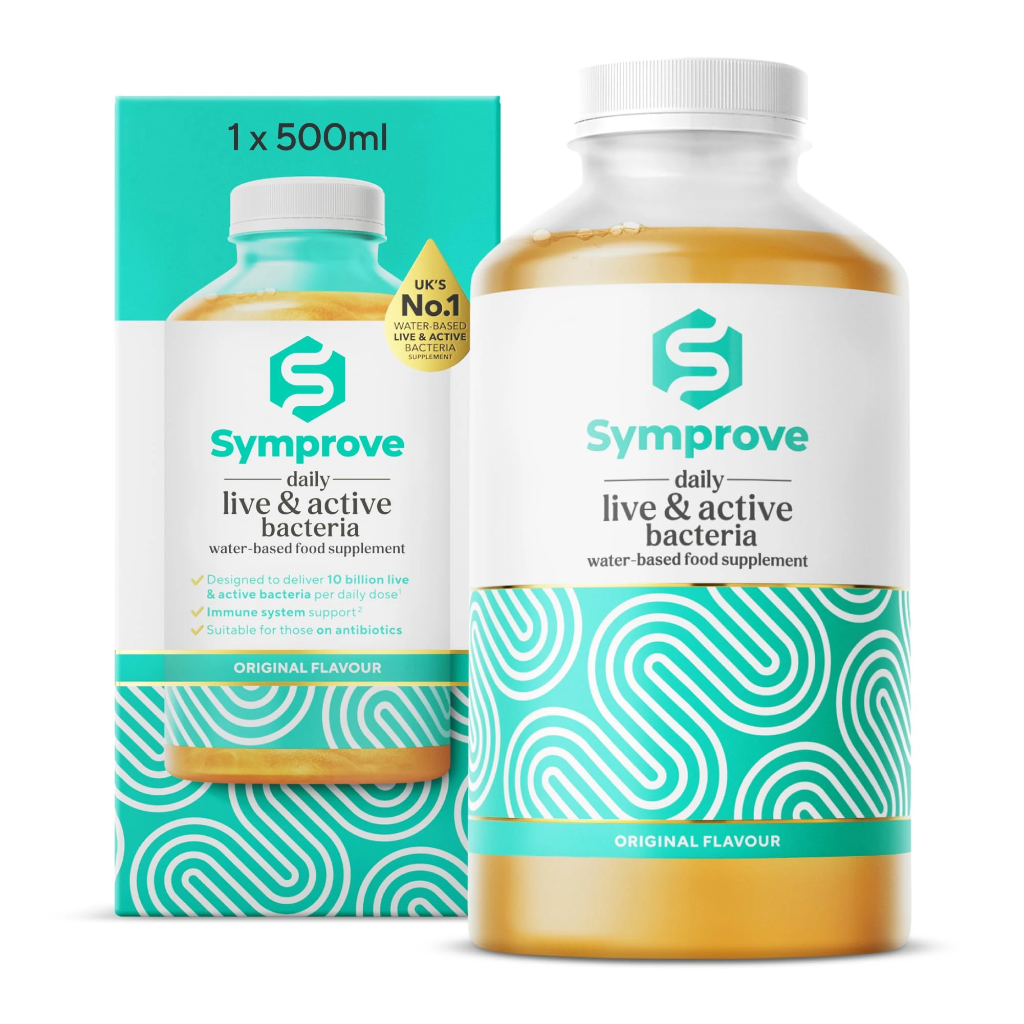 Symprove Daily Probiotic, Original Flavour, at Least 10 Billion CFUs, Water-Based, Vegan, Dairy & Gluten Free (Pack of 1 x 500ml)