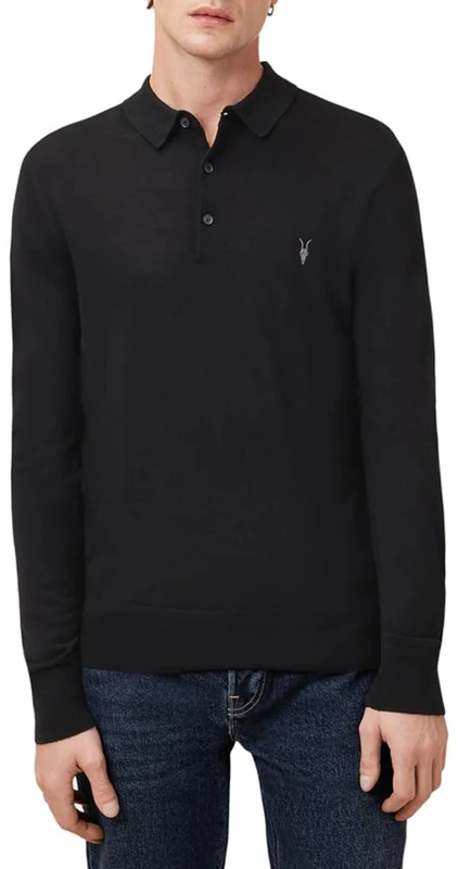 Allsaints Men's Mode Merino Ls Polo Sweater, Black, S