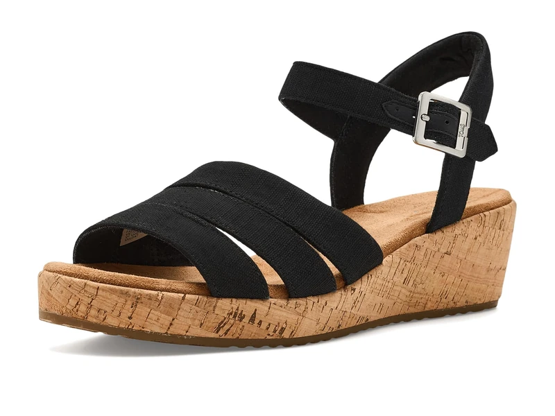 TOMS Women's Julia Wedge Sandal, Black Slubby Woven, 4.5 UK