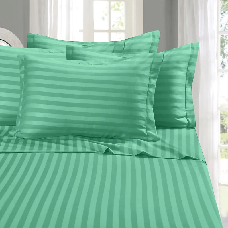 Elegant Comfort Softest and Coziest 6-Piece Sheet Set - 1500 Premium Hotel Quality Microfiber - Deep Pocket, Wrinkle Resistant 6-Piece Damask Stripe Bed Sheet Set, Full, Paradise Teal