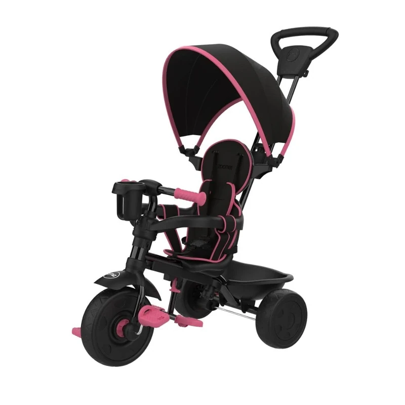 TP Zoomee 4 in 1 Deluxe Trike Pink Dusk - Parental Lock Mode, Removable Safety Bar, Safety Steering Lock System & Shock Resistant Wheels. Retractable Sun Canopy, Ages 10-36 Months+