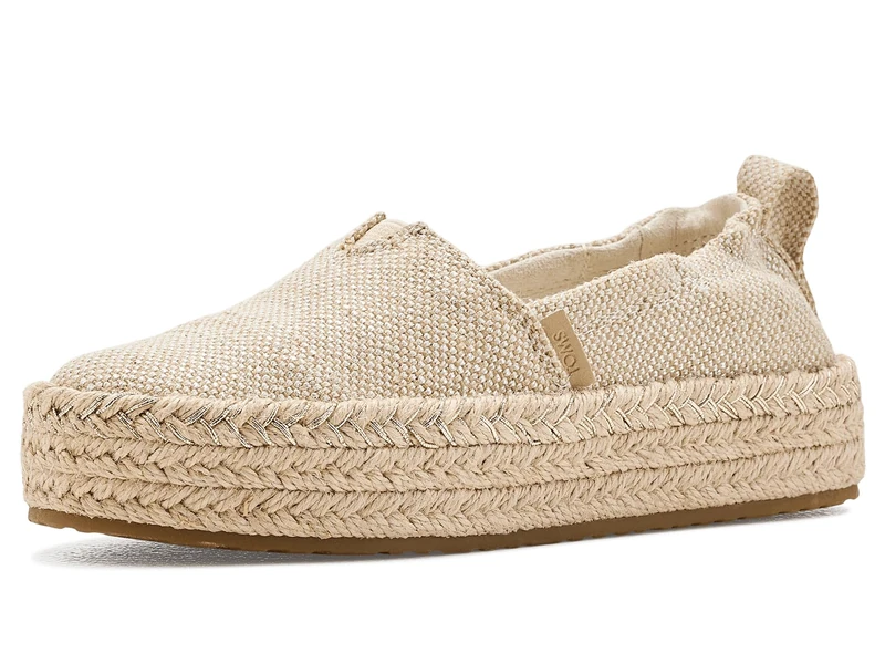 TOMS Youth Girl's Valencia Espadrille Platform, Champagne Glimmer Slub Canvas, 3.5 UK