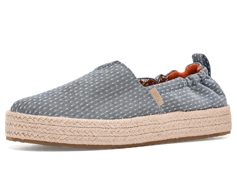 TOMS Youth Girl's Valencia Espadrille Platform, Niagara Mist Chambray Dot, 12 UK