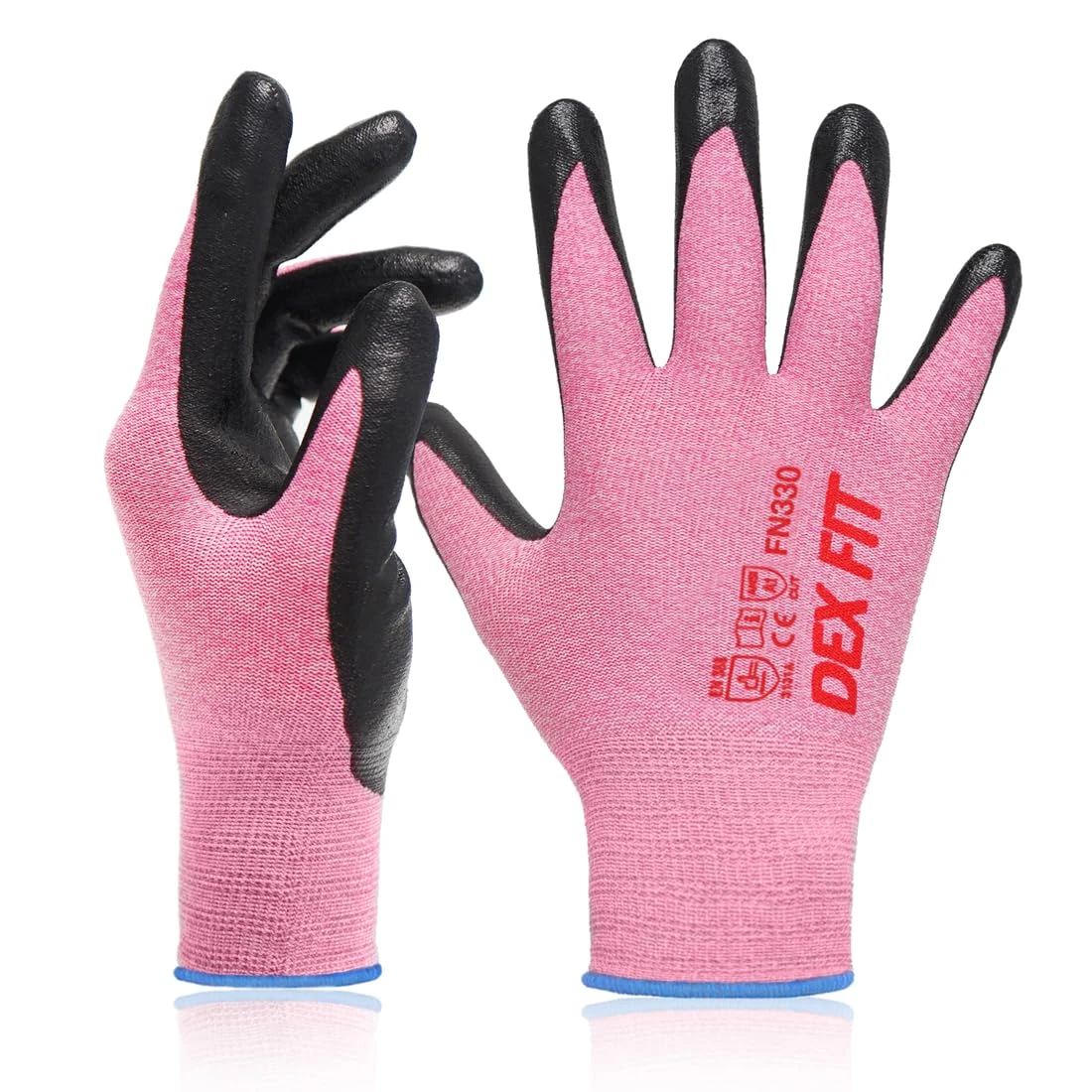 DEX FIT Nitrile Coated Work Gloves FN330, 3D-Comfort Stretchy Fit, Firm Grip, Thin & Lightweight, Touchscreen Fingers, Protective & Durable, Breathable, Machine Washable; Pink