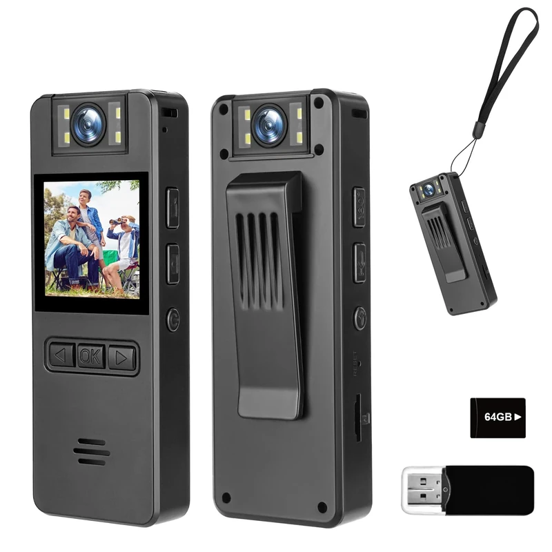 64GB Mini Body Camera, 1080P Video Camera with 180°Rotatable Lens, 120° Wide Angle, Audio Video Recording, Portable Compact Personal Camera, Civilian Personals, Police