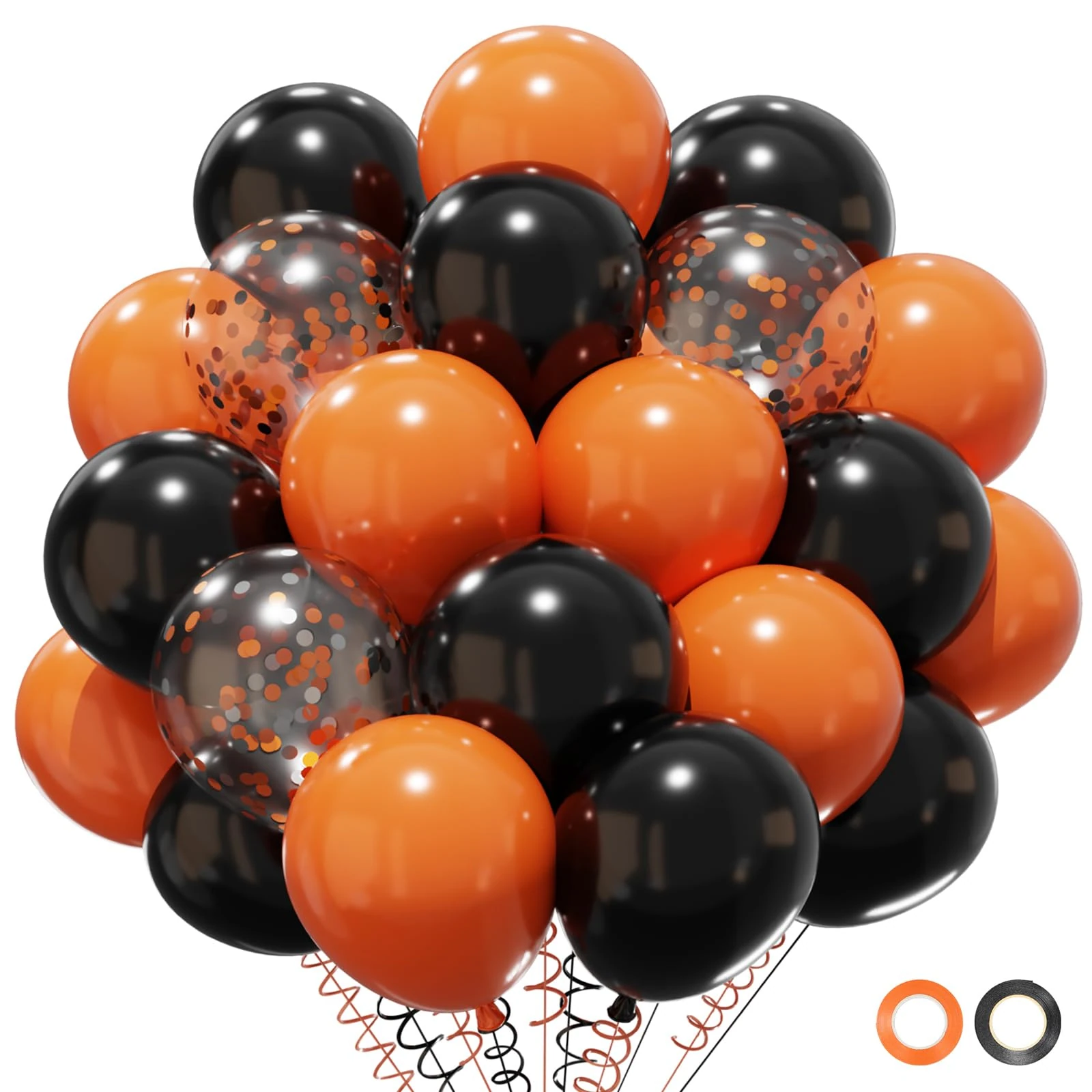 QIFU Halloween Balloons Black & Orange Balloon, 50pcs Orange and Black Balloons Ceiling Balloon with Ribbons for Halloween Party Decorations Spooky Party Engagement Thanksgiving Day Anniversary