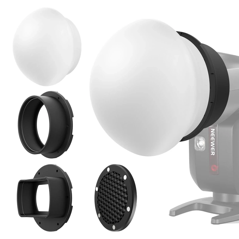 NEEWER Silicone Flash Diffuser with Grid & Two Magnetic Adapter Rings Compatible with Godox V1/V1 PRO NEEWER NW620 NW700 NW760 Z880 Z760 Square Head & Z1 Z2 Round Head Camera Speedlight, CRS4