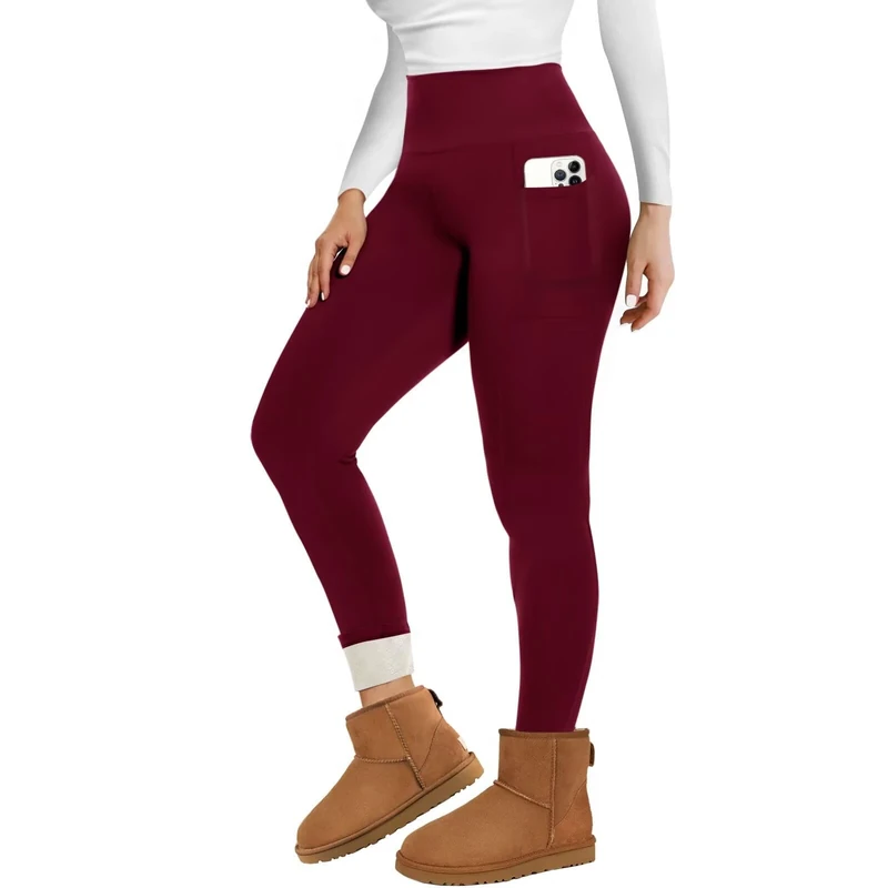 TNNZEET Fleece Lined High Waisted Leggings - Thermal Women Burgundy