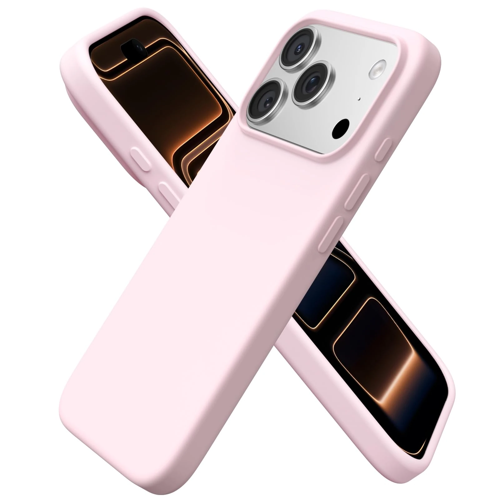 ORNARTO Compatible with iPhone 17 Pro Case 6.3", Slim Liquid Silicone 3 Layers Full Covered Soft Gel Rubber 17 Pro Phone Cases Cover 6.3 inch-Chalk Pink