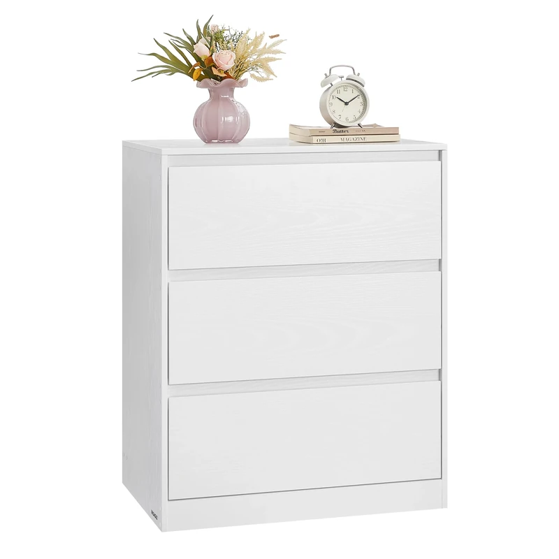VASAGLE KAILYN Collection - Chest of Drawers for Bedroom, Storage Organiser Unit with 3 Drawers, 40 x 60 x 75 cm, Modern Style, Snow White LTS613WE01
