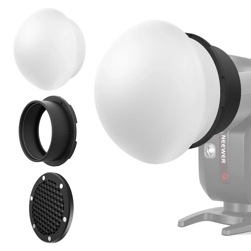 NEEWER Flash Silicone Diffuser with Honeycomb Grid & Magnetic Adapter Ring, Flash Light Modifier Shaper Softbox Compatible with Godox V1/V1 PRO NEEWER Z1 Z2 Round Head Camera Speedlight, CRS12