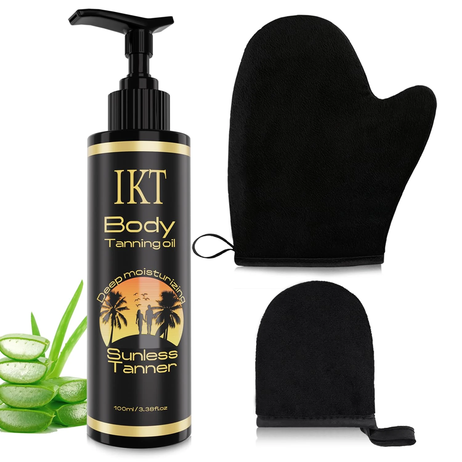 Body Tanning oil sets, waterproof, Dark Gradual Tanning Lotion for a gradual tan and natural, radiant glow non‑greasy self-tan for all skin types. Double Sided Luxe Tanning Mitt