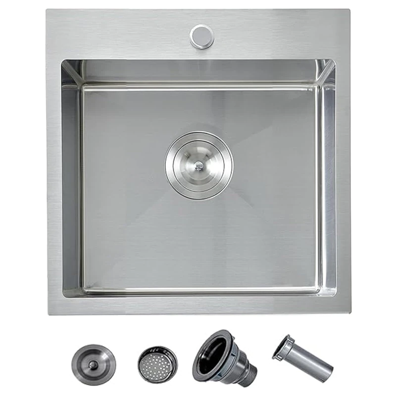 Ufaucet 18 Inch Drop in Kitchen Sink, 18 x 18 Stainless Steel Single Bowl Top Mount Drop in Bar Wet Prep RV Outdoor Kitchen Sink, 16 Gauge Brushed Nickel