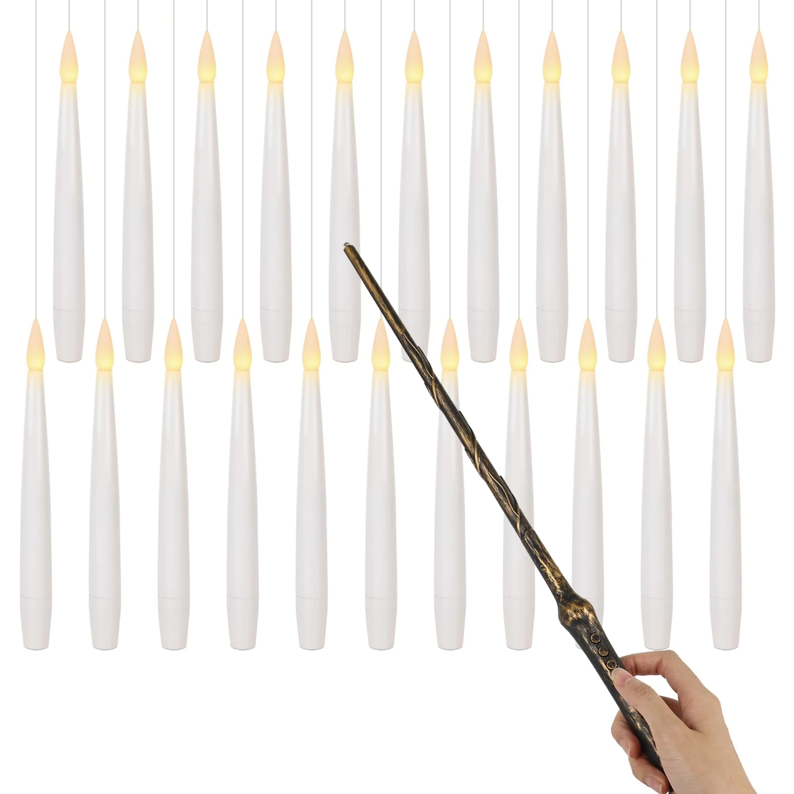 Eldnacele 22pcs LED Floating Candles with Wand, Battery Operated Flameless Floating Candles, 6.1" LED Taper Candles for Halloween Decorations