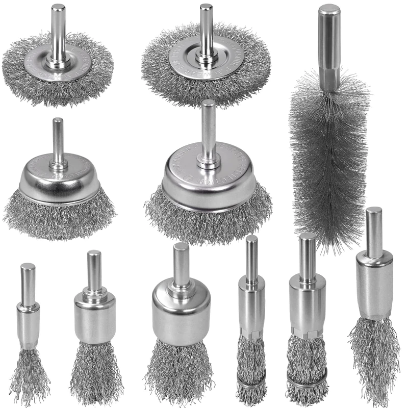 SBGGRL 11-Pc Steel Wire Wheel & Brush Set - 1/4" Shank for Drill