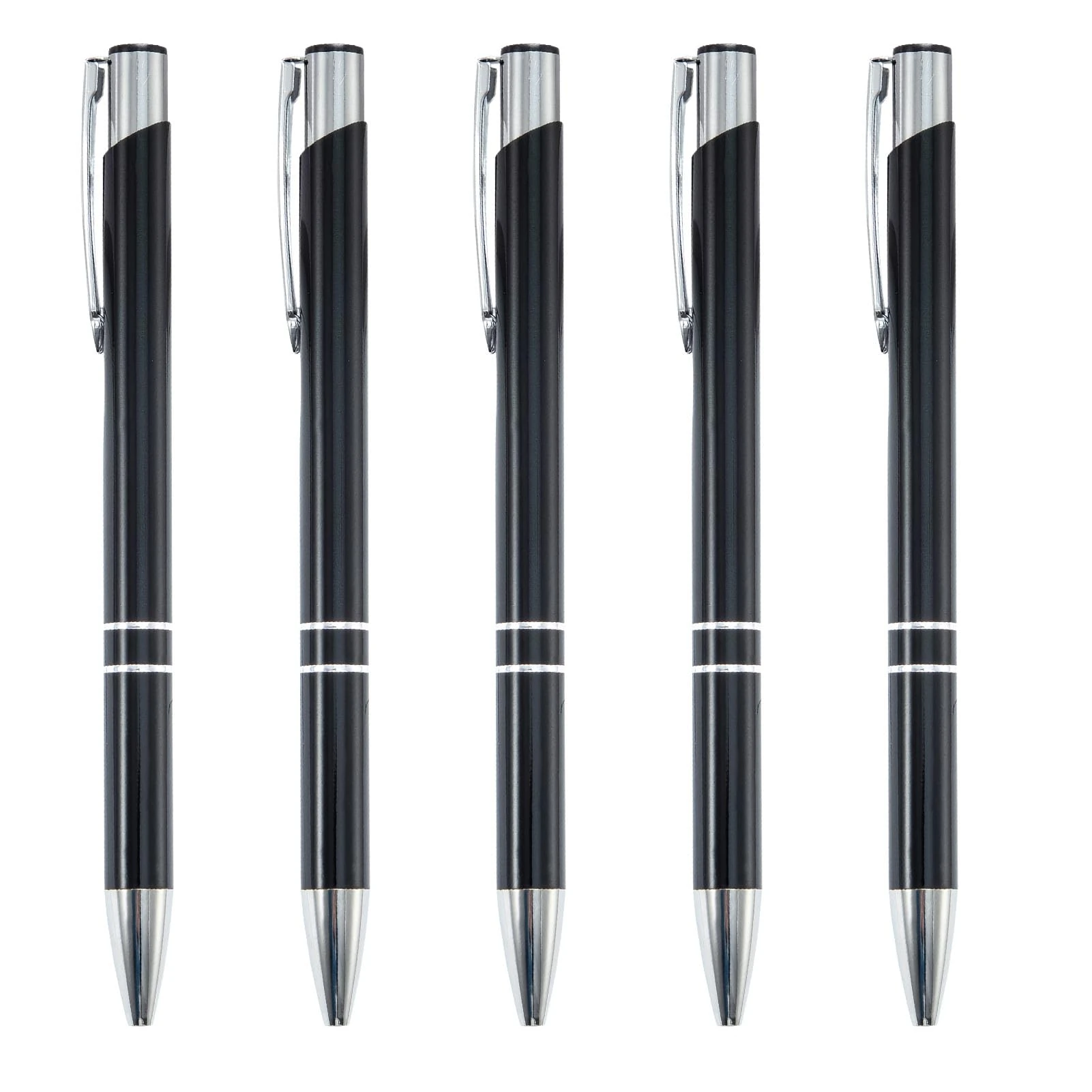 5Pcs Quality Luxury Metal Ballpoint Writing Pens, 1.0mm Smooth Black Gel Ink Business Retractable Ballpoint Pens with Stainless Steel Clip for Teachers Students Colleagues Office Wedding Gift (Black)