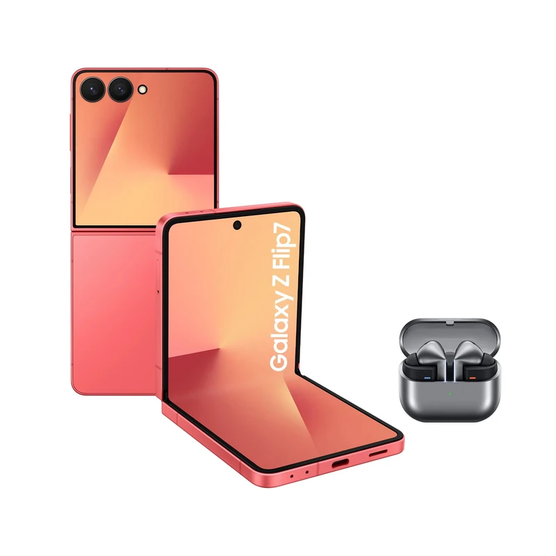Samsung Galaxy Z Flip7 with Buds3 Pro,Thin & Light Foldable Design,Large Cover Screen,50MP Camera,512GB Storage,12GB Memory,4300mAh Battery,Coralred,3 Year Extended Warranty (UK Version)