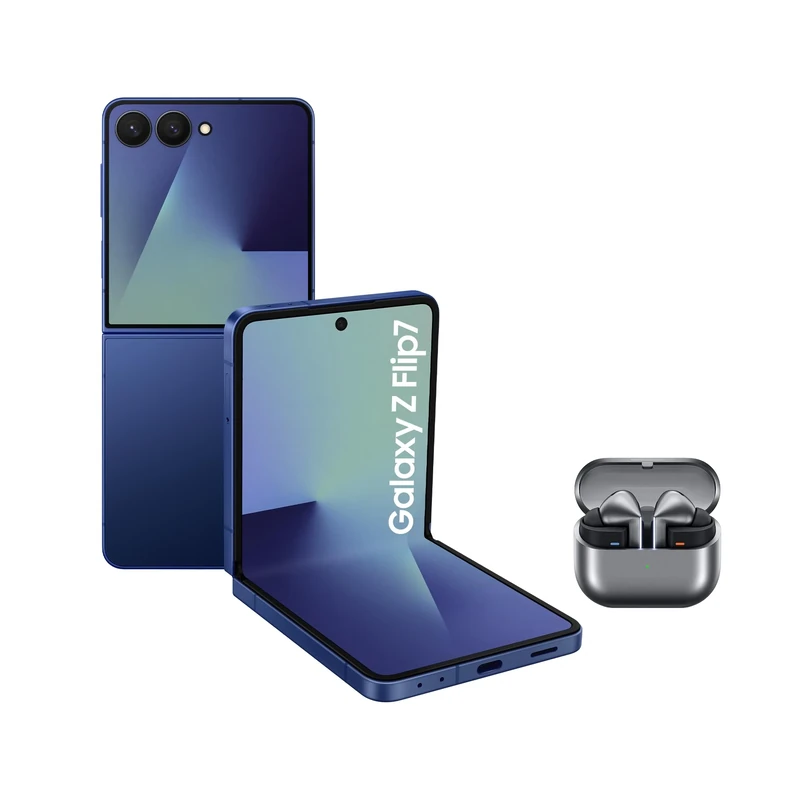 Samsung Galaxy Z Flip7 with Buds3 Pro,Thin & Light Foldable Design,Large Cover Screen,50MP Camera,256GB Storage,12GB Memory,4300mAh Battery,Blue Shadow,3 Year Extended Warranty (UK Version)