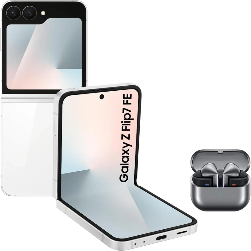 Samsung Galaxy Z Flip7 FE AI Phone with Buds3, Foldable Design, Wide Cover Screen, 50 MP Camera, Smooth Processor, 256GB Storage, 8 GB Memory, White, 3 Year Extended Warranty (UK Version)