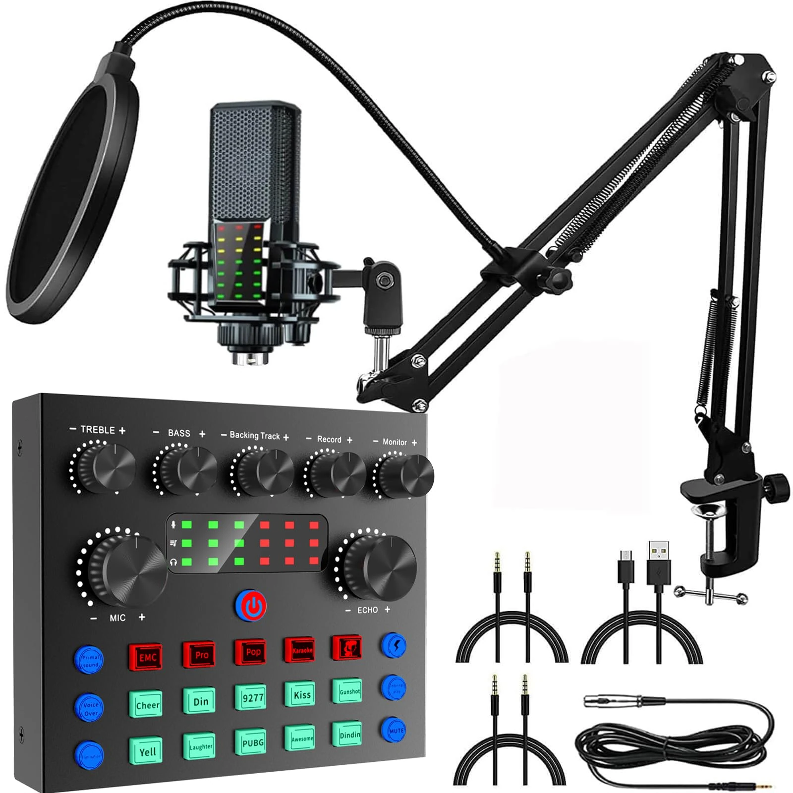 Audio Interface Podcast Equipment Bundle, focombance All-in-One DJ Mixer Audio Streaming Podcast Microphone Studio Condenser Mic Kit Gaming PC Phone Karaoke Recording Card Sound Live Voice Changer