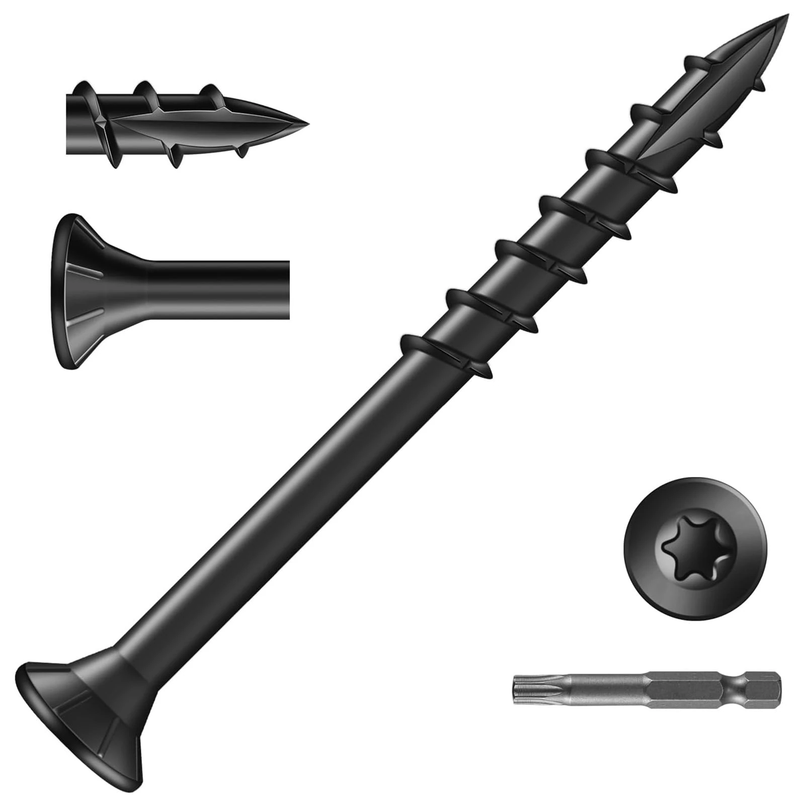 Wavanta 50Pcs Decking Screws, 4.2 x 50mm Black Wood Screws, Torx Drive Flat Head Screw, Rust Resistant Epoxy Coated, with T25 Torx Bit