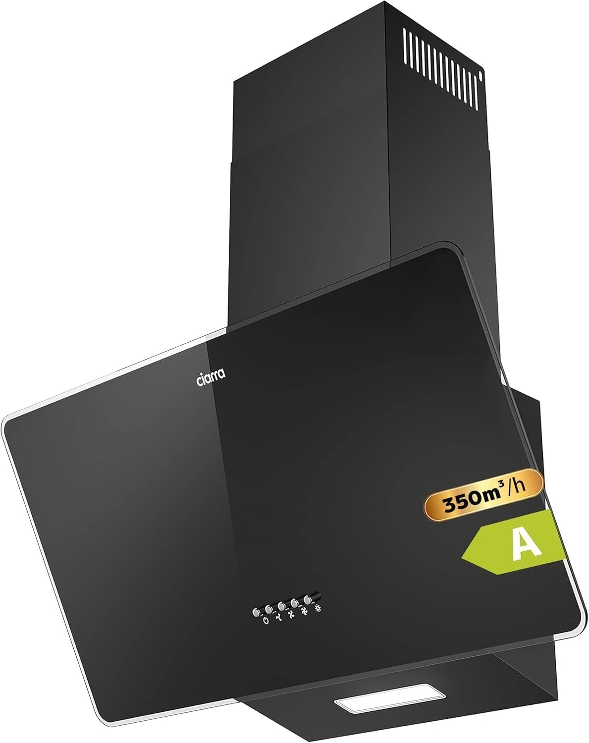 CIARRA' 60 cm Angled Cooker Hood Chimney Extractor Hood with LED and Recirculating & Ducting System Wall Mounted Range Hood 600 mm Extractor Fan - CAB6750,Black