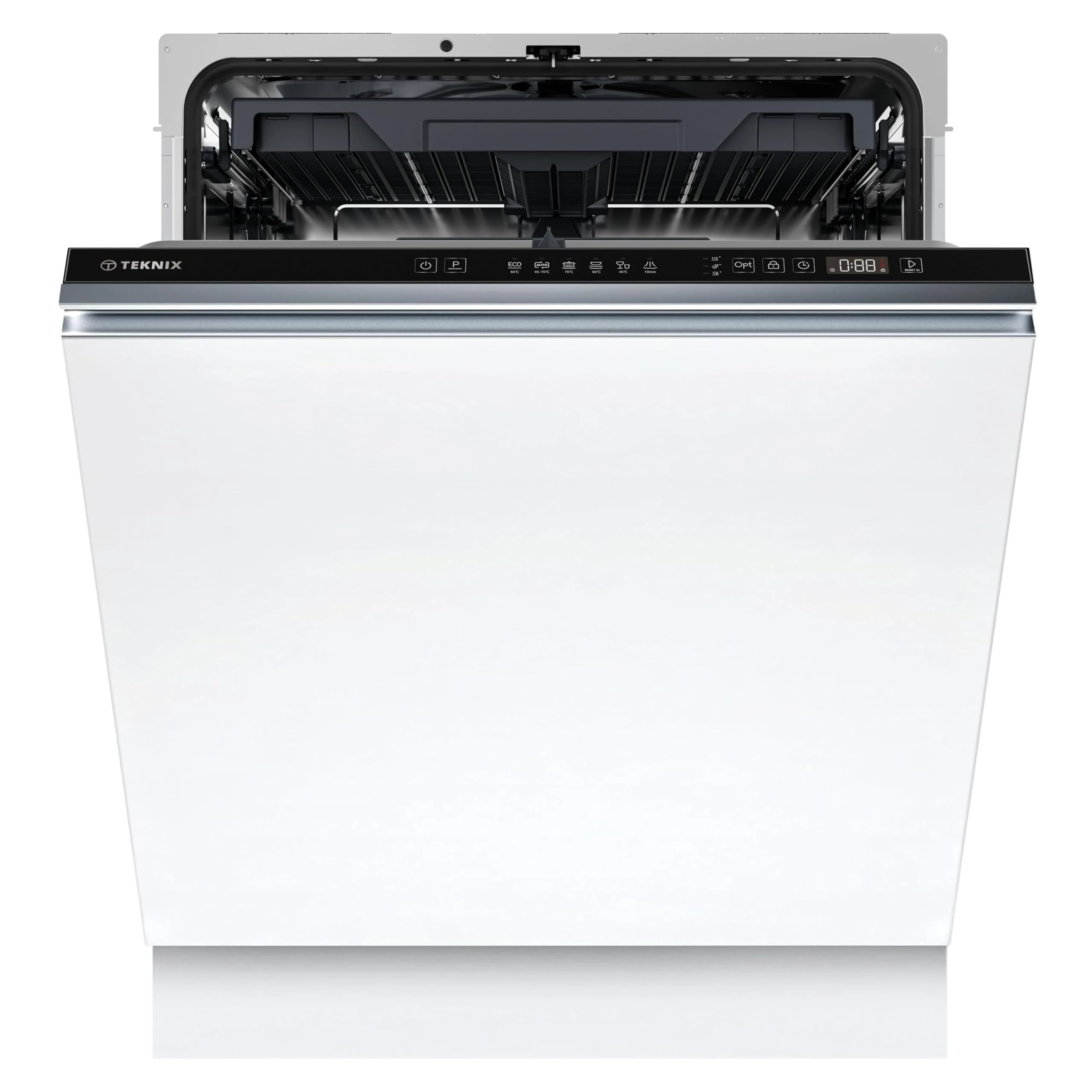 Teknix TX3BD608 3 Series Fully Integrated Dishwasher - 15 Place Settings - Auto Door Opening - External Time Light - Internal LED Lights - Integrated Bottle Washers - Energy Class C - White