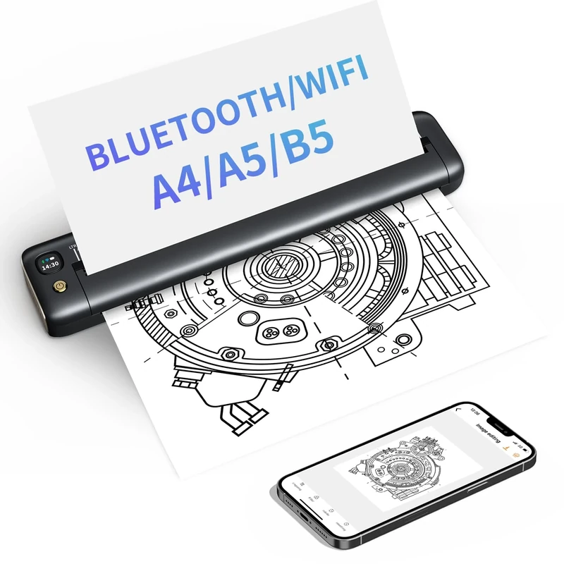 Rongta Portable Wireless Bluetooth Printer for Travel Office Home 203DPI Inkless Printers for US Letter & A4 Size, Compatible with Android iOS Phone Mac Windows Laptop (Grey)