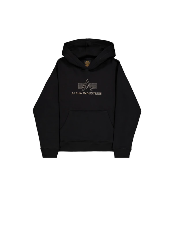 Alpha Industries Men's Basic Hoodie TPU Hooded Sweatshirt, Black/Shiny Gold, XS