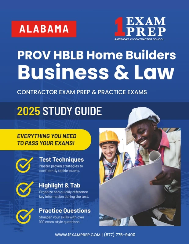 2025 Alabama PROV HBLB Business And Law Home Builders Exam Prep: Contractor Exam Preparation & Practice Exams