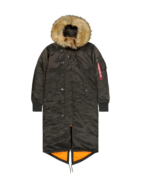 Alpha Industries Women's Long Fishtail Polar Jacket, Black Olive, M