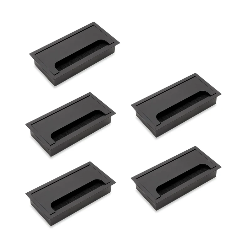 Emuca - Lot of 5 Cable Organizers for Quadrum Table, Rectangular, 159x80mm, for recessed mounting, Aluminium, Black Painted