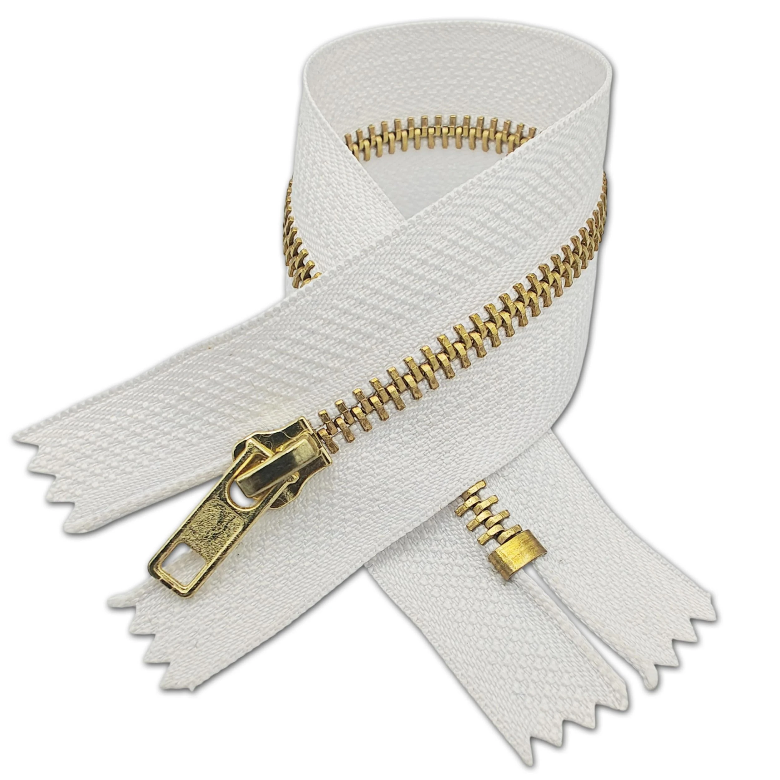 White Jeans Zip 14cm | Closed-End Replacement Zipper for Trousers 5.5” | Golden Teeth, Single Slider Zip for Denim Repairs, Skirts, Pockets, Bags, DIY Sewing Projects