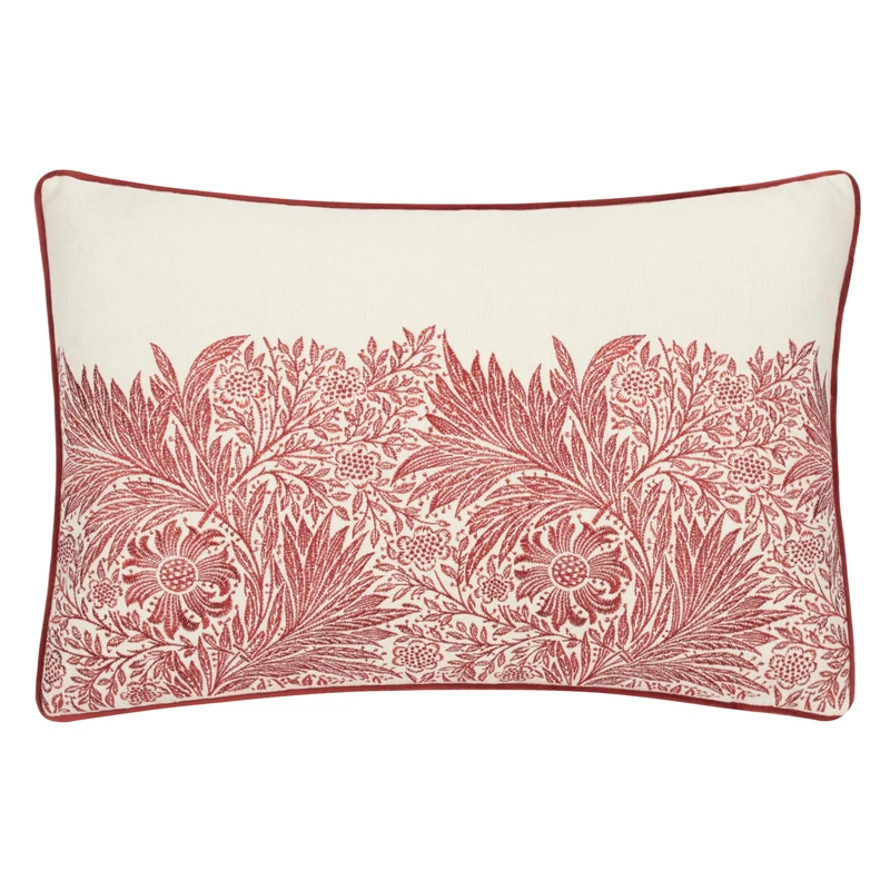 Morris&Co. Marigold Feather Rich Filled Cushion – Embroidered Floral Design Pillow with Velvet Piping (Russet - 40x60cm) - Image 1