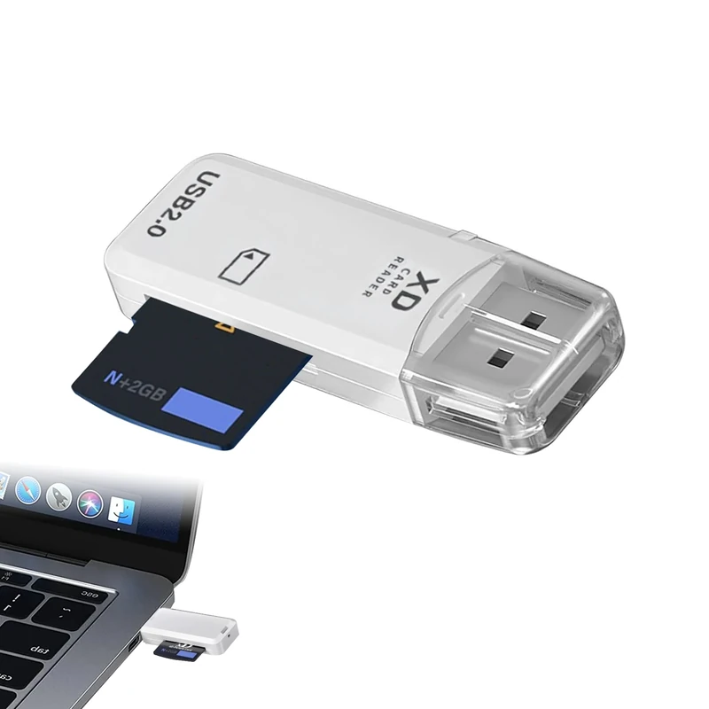 USB2.0 XD Card Reader XD Picture Card Reader For Sony Fuji Olympus Cameras Memory Card Reader Adapter Up to 480MBs Easy to Read Photo Card Reader Compatible with Laptop PC Mac Plug and Play White