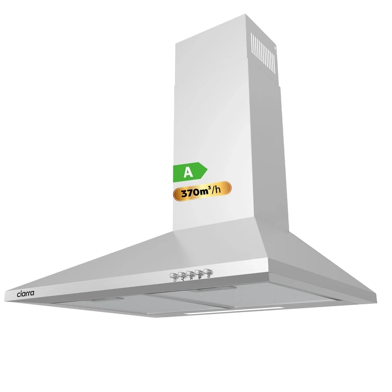 CIARRA' 60 cm Cooker Hood Stainless Steel Chimney Extractor Hood with LED and Recirculating & Ducting System Wall Mounted Range Hood 600 mm Extractor Fan - CAS6201A,Sliver
