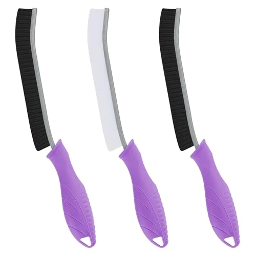 FOOGWEE Hard Bristle Crevice Cleaning Brush - Cleaning Supplies - Grout Cleaning Brushes for Household Use - Crevice Cleaning Tool for Bathroom, Home and Kitchen (3, Purple) - Image 1