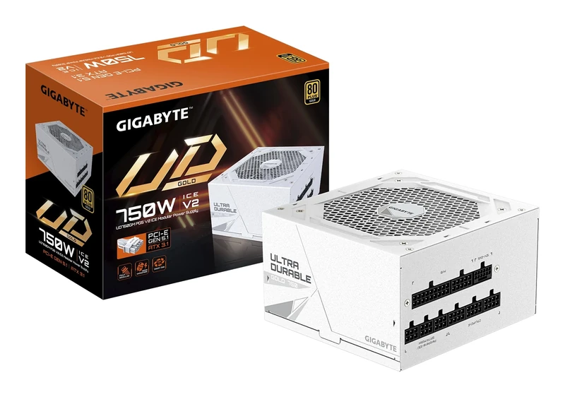 GIGABYTE UD750GM PG5 V2 ICE Power Supply Unit- PCIe Gen 5.1, 80 PLUS Gold, Fully Modular Design, 120mm Fan, ATX 3.1 compatible, UK Plug