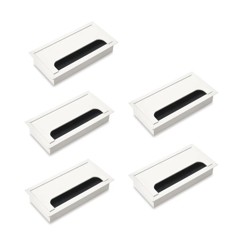 Emuca - Lot of 5 Cable Organizers for Quadrum Table, Rectangular, 160x80mm, for recessed mounting, Aluminium, White Painted