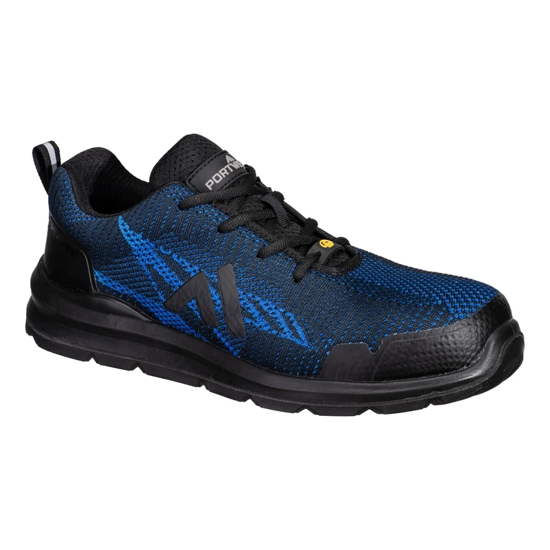 Portwest FC32 Composite Trainer S1PS ESD Flyknit Breathable Seamless Toe Cap Lightweight Non Metallic Slip Resistant Anti Static Work Footwear, Navy/Royal, 48