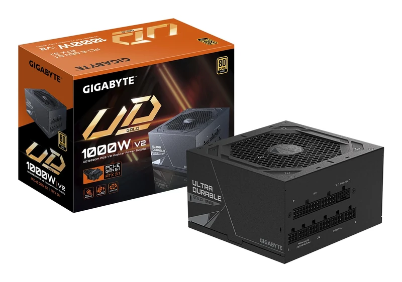 Gigabyte UD1000GM PG5 V2 80 Plus Gold Fully Modular 1000w PCIe 5.0 Power Supply Unit, ATX 3.1, 12VHPWR GPU Connector, Flat Cables, 10 Year Warranty