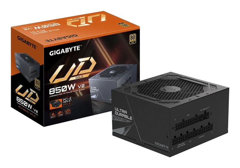 Gigabyte UD850GM PG5 V2 80 Plus Gold Fully Modular 850w PCIe 5.0 Power Supply Unit, ATX 3.1, 12VHPWR GPU Connector, Flat Cables, 10 Year Warranty