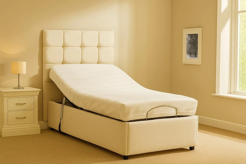 Mobility Bed with Velvet Headboard & Sprung Mattress - 3ft Single