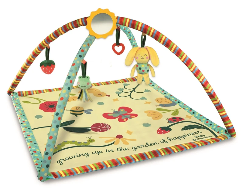 Clementoni Baby Gym Garden of Happiness With Soft Toys and Removable Mat, Sensory Play for Newborns and Tummy Time Activities