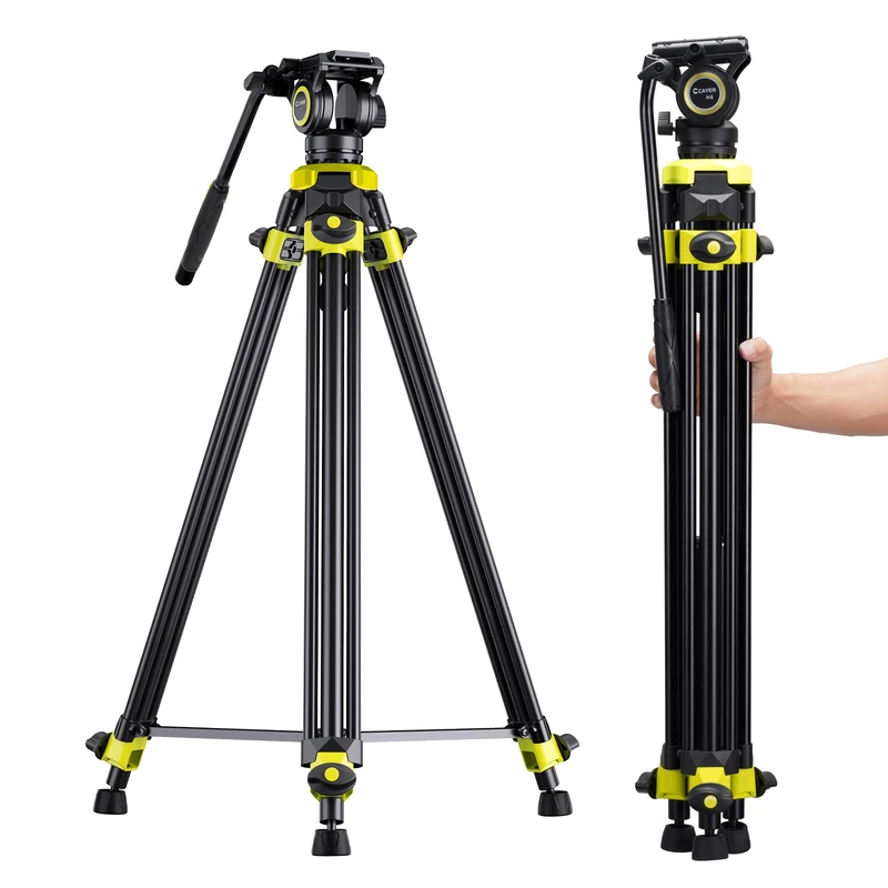 Cayer BV01 Aluminum Video Tripod with Fluid Head, Compact Travel Tripod for Filmmakers | Portable Camera Tripods for Small Camcorder, Cameras
